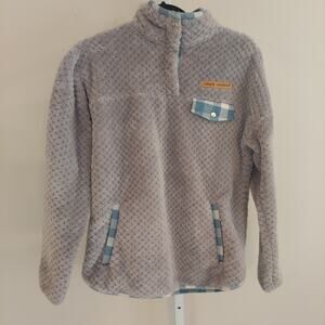 Simply Southern Gray Pollover Size Small Super Soft Fleece Plaid Accents Pockets